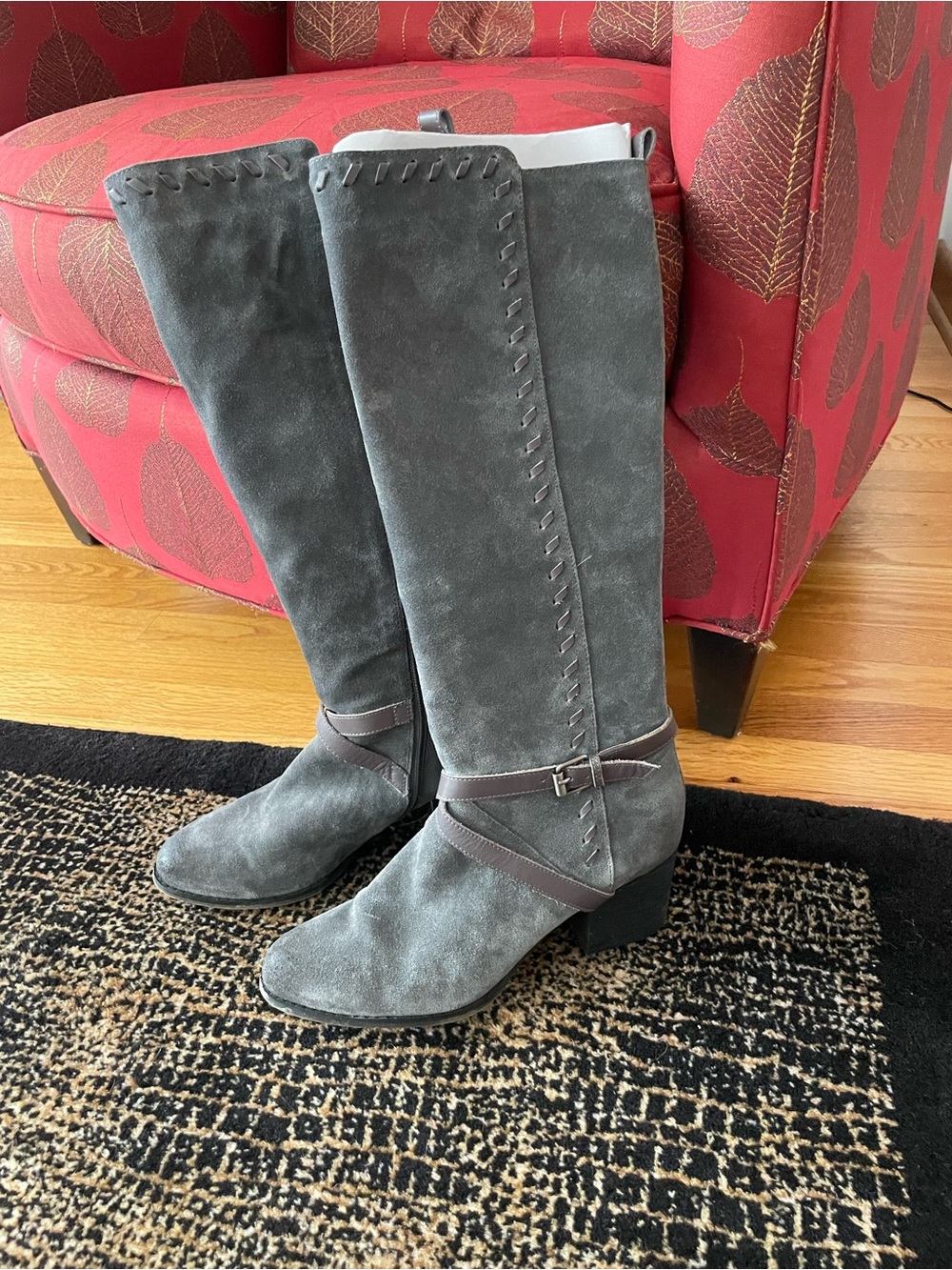 Corso Como Gray Suede Over-the-Knee Buckle Boots